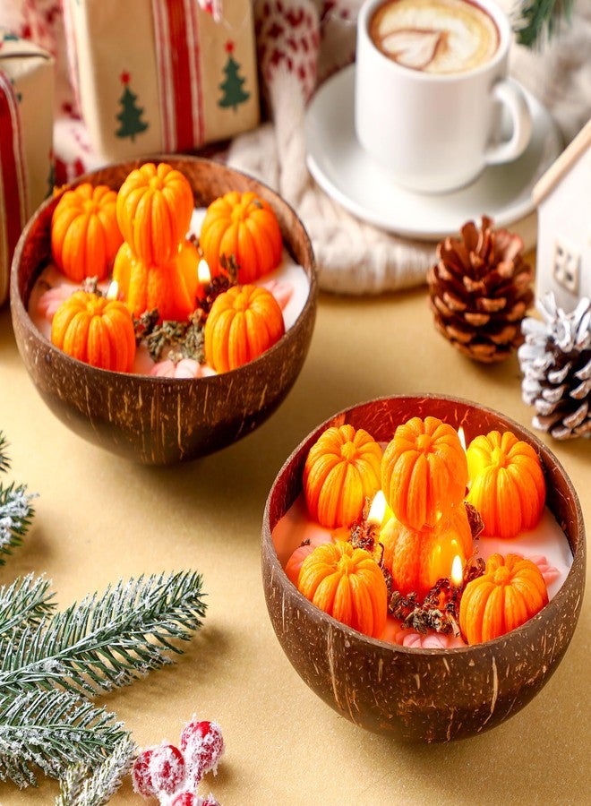 Conelist 2 Pcs Thanksgiving Scented Candle 5.9'' Fall Autumn Pumpkin Candle Decoration Spice Soy Wax Scented Coconut Bowl Tables Decor for Home Bedroom Bathroom Holiday Farmhouse Party Gift - Image 4